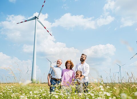 Familie vor Windräder