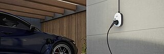 Wallbox go-e-chargergemini-2.0 11 kw next to electric vehicle